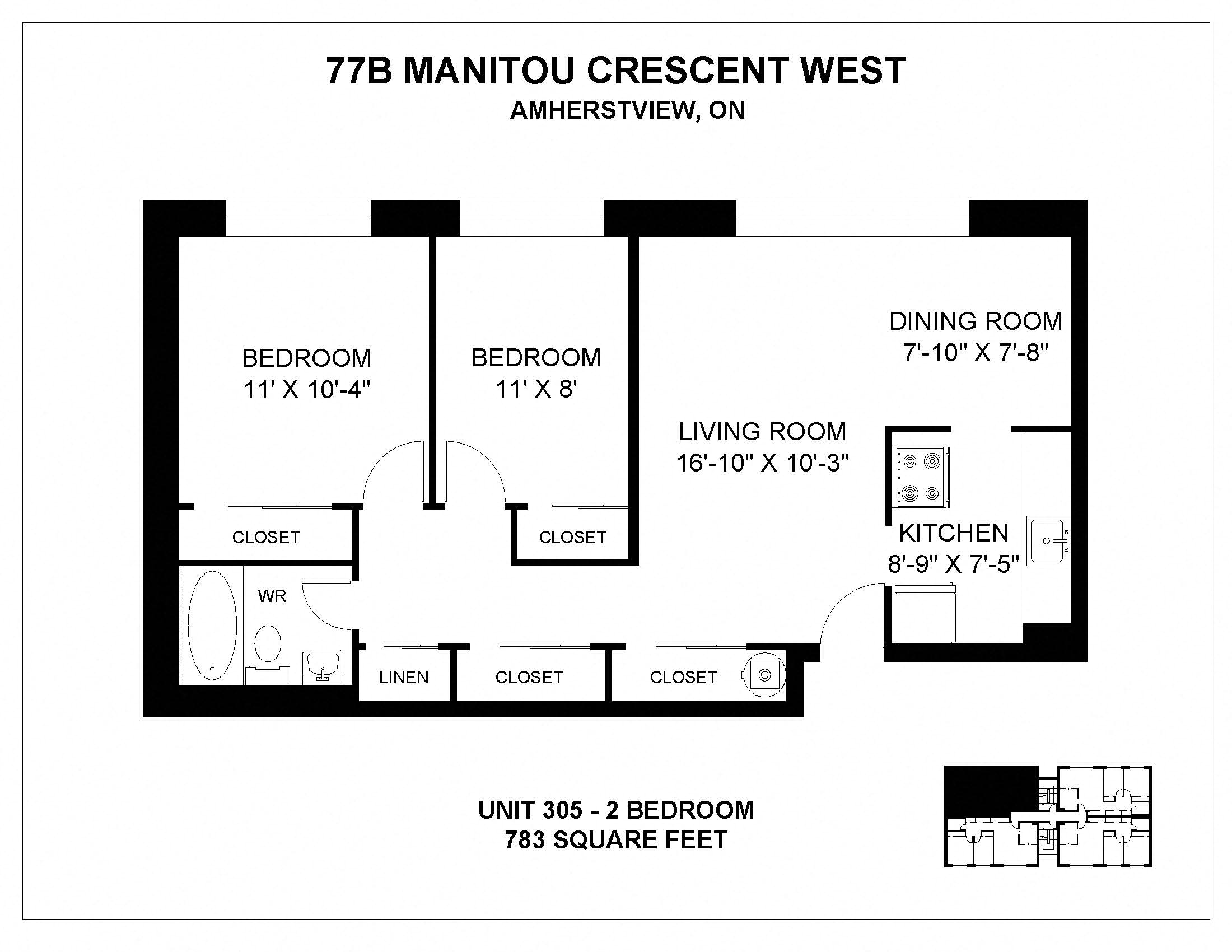 Floor plan for 2 beds, 1 bath, 800 sqft